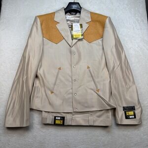 Vintage Western Cowboy Suit Pearl Snap Rodeo Rockabilly Stage Tan 48x40